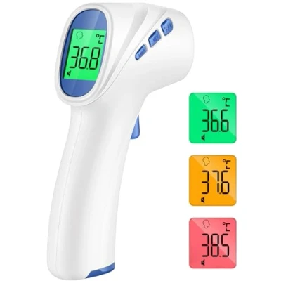 Image of No Touch Forehead Thermometer for adults, Infrared Digital Kids &amp; Babies with LCD Backlight Display, Fever Alarm and 1 second Reading (White)