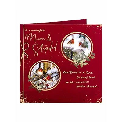 Image of Clintons: Robin With Love Mum &amp; Stepdad Christmas Card 192 x 192,Multi Colour,1150674