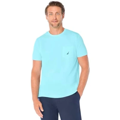 Image of Nautica Men&#039;s Solid Crew Neck Short Sleeve Pocket T Shirt, Bright Aqua Blue, Large