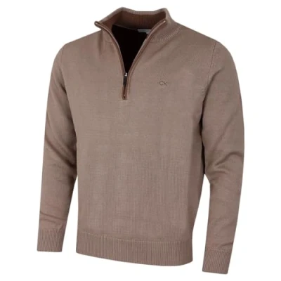 Image of Calvin Klein Mens Chunky Cotton 1/2 Zip Sweater Mocha XXXXL