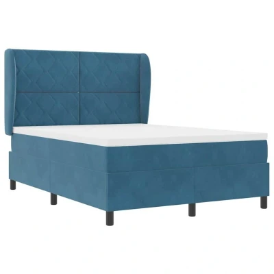 Image of vidaXL Box Spring Bed with Mattress Dark blue 140 x 200 cm Velvet