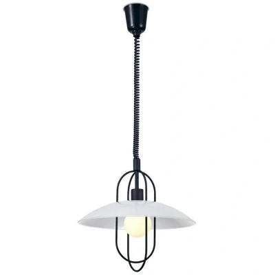 Image of Riva Rise &amp; Fall Dome Ceiling Pendant E27, Matt Black, Opal White Glass Shade