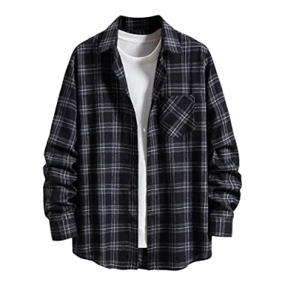 Image of Flannel Plaid Shirt for Men Button Down Jacket Mens Long Sleeve Shirts Classic