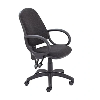 Image of Office Hippo 2 Lever Swivel Chair with Fixed Arms, Computer Desk Curved Back, Adjustable Backrest, Home Wheels, Holds Up to 115kg, Year Wty Charcoal