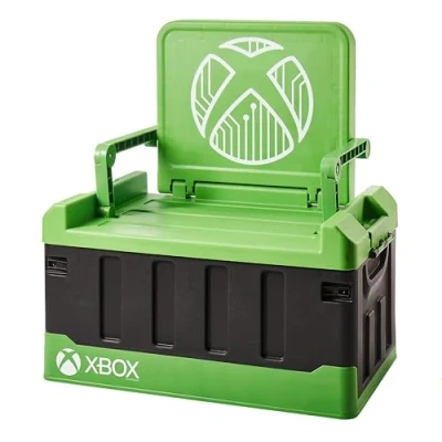Image of Numskull Xbox 2 in 1 Toy Storage Box &amp; Folding Chair Gaming Accessory Organizer with lid and handles for Family Rooms, Official Microsoft Merchandise