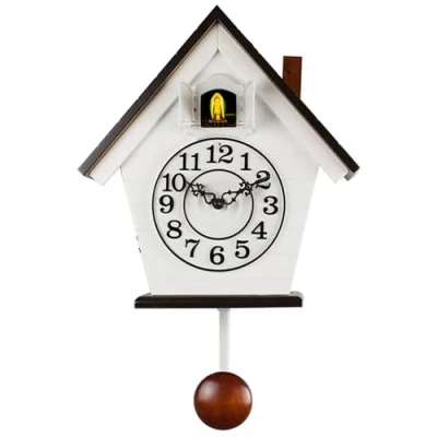 Image of LIANZHUANG Retro Wooden Cuckoo Wall Clock for Living Room Decoration, Quartz Pendulum Clock, Bird Chirping on Hour,A