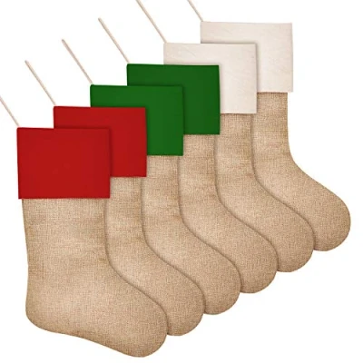Image of SAVITA 6 Pieces Christmas Stockings, 3 Color Xmas Fireplace Hanging Stockings for Decorations, Burlap Gift, Candy, DIY Craft (16 inches)