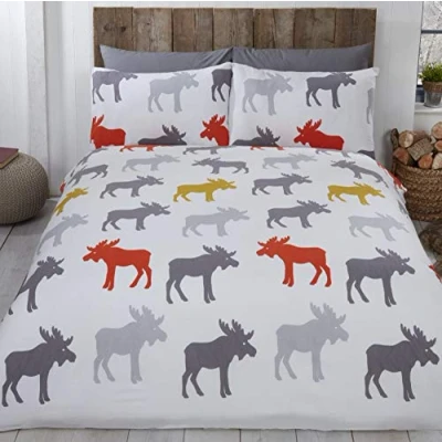 Image of Rapport Home 100% Brushed Cotton Flannelette King Duvet Quilt Cover Ochre Moose Bedding Set
