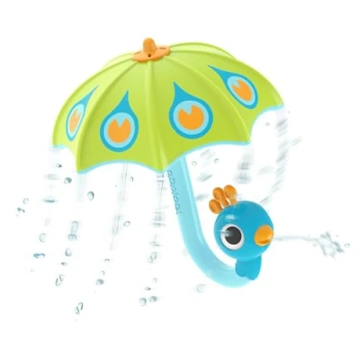 Image of Yookidoo Fill N Rain Bath Toy Interactive Peacock Umbrella Bathtub Play for Babies &amp; Toddlers Fun and Educational Water Game with Bubbles Rainfall Effect 1 2 Year Olds (Green)