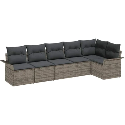 Image of vidaXL 6 Piece Garden Sofa Set with Cushions Grey Poly Rattan