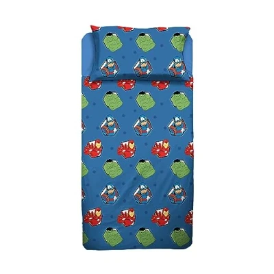 Image of Avengers Double Bed Sheet, Complete Bed, Top Fitted Pillowcase, Blue, Marvel, Disney, 100% Cotton, Official Product
