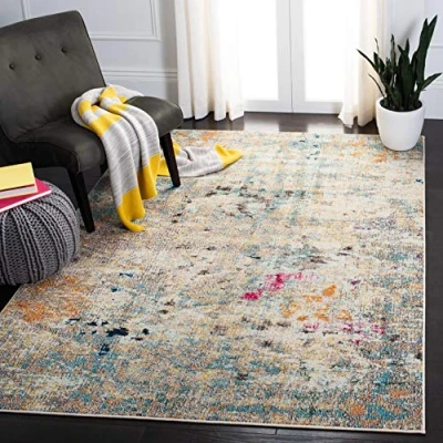 Image of Safavieh Modern Chic Rug for Living Room, Dining Bedroom Madison Collection, Short Pile, in Grey and Gold, 183 X 274 cm