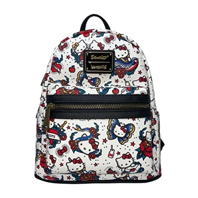 Image of Loungefly Sanrio Hello Kitty Tattoo Allover Print Womens Double Strap Shoulder Bag Purse, White, M
