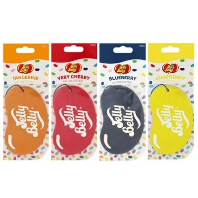 Image of Xtremeauto Jelly Belly 2D Air Freshener X4 Pack Car Fresheners, Very Cherry, Tangerine, Tutti Frutti &amp; Lemon, Car, Cardboard Hanging Airfreshener Bundle