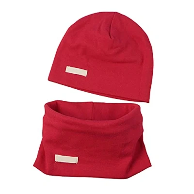 Image of LACOFIA Baby Girls Beanie Hat and Collar Scarf Set Kids Super Soft Cotton Cap Infant Knit Hats Bandana Scarves 2 Pack Red 7 Months to Year M