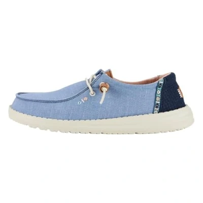 Image of HEYDUDE Women&#039;s Wendy Chambray Boho Slip On Shoes, Blue, 4 UK