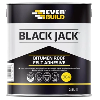 Image of Everbuild Black Jack 904 Bitumen Roof Felt Adhesive Bonding Roofing to Metal, Wood and Concrete 2.5 Litre