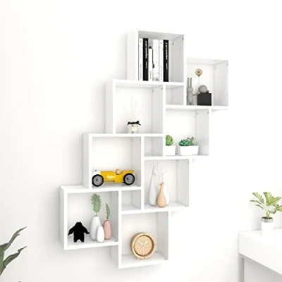 Image of Susany Wall Cube Shelf Mounted Floating Shelves Shelving Unit Decor Storage Display for Bedrooms, Offices Living Rooms &amp; Kitchens 90x15x119 cm Chipboard White