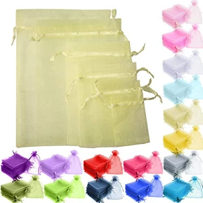 Image of Time to Sparkle 200pcs Organza Gift Bags Wedding Party Favour Jewellery Packing Pouches (Light Yellow, 7x9cm 200pcs)