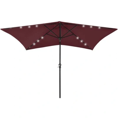 Image of vidaXL Garden Parasol with LEDs and Steel Pole Bordeaux Red 2x3 m