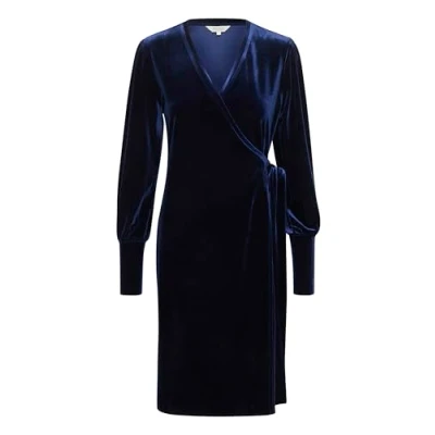 Image of Part Two Women&#039;s Wrap Dress Velvet Long Sleeves Above Knee Length V Neck, Midnight Sail, M