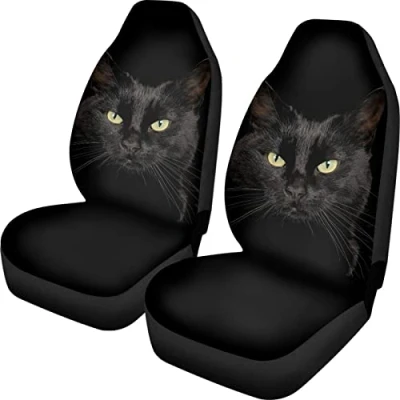 Image of Biyejit Black Cat Front Car Seat Cover Protector Cushion Universal Fit Sedan SUV Van Truck 2 Piece Set