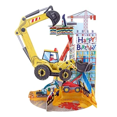Image of SANTORO Pendulum, 3D Pop Up Greeting Card Digger For Boys, Kids, Sons, Grandsons Construction Birthday