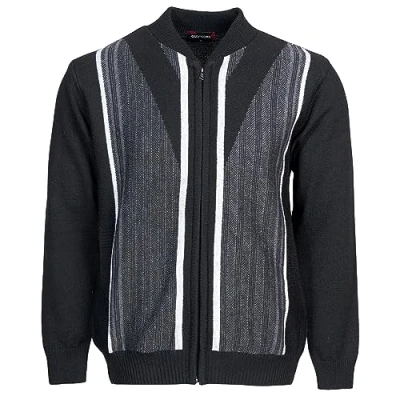 Image of Men Knitted Cardigan Jumper Zip Front Round Neck Long Sleeve Sweater with 2 Pockets XXL, Black