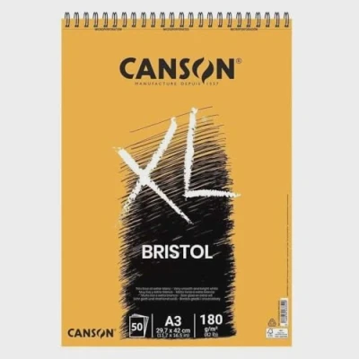 Image of CANSON XL Bristol 180gsm A3 Paper, Very Smooth, Spiral Pad Short Side, 50 Extra White Sheets, Ideal for Professional Artists &amp; Illustrators