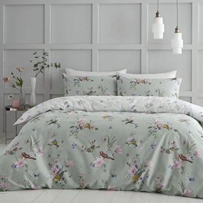 Image of Catherine Lansfield Songbird Double Duvet Set Sage
