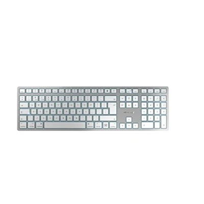 Image of CHERRY KW 9100 SLIM FOR MAC, Wireless Mac Keyboard, UK Layout (QWERTY), Bluetooth or 2.4 GHz RF, Flat Keys, Rechargeable, Silver/White