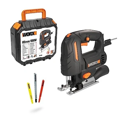 Image of WORX WX463 550W Jigsaw,3 in one, Tool Less Blade Change,4 Position Pendulum,Straight&amp;Bevel&amp;curvilinear Cutting, LED Light, Compact, Blade&amp;Spanner&amp;dust Tube