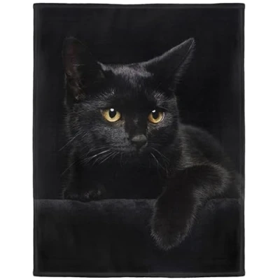 Image of YISUMEI Soft Fleece Blanket Black Cat, 125 x 150 cm Throw Suitable for Sofa or Bed