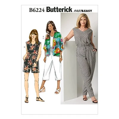 Image of Butterick Patterns 6224, Women&#039;s Kimono and Jumpsuit,Sizes, Rayon, Multi Colour, KK (26W 28W 30W 32W)