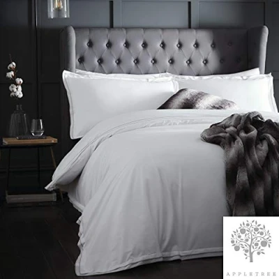 Image of Appletree Alden 180 Thread Count 100% Cotton Percale Duvet Cover Set, Linen, Super King