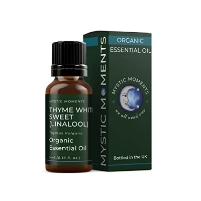 Image of Mystic Moments Organic Thyme White Sweet (Linalool) Essential Oil 5ml Pure &amp; Natural for Diffusers, Aromatherapy Massage Blends Vegan GMO Free