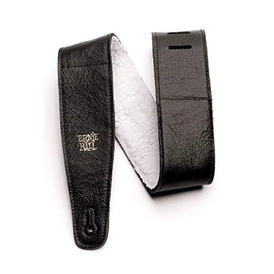 Image of Ernie Ball 2.5 Inch Adjustable Italian Leather Strap with Fur Padding Black