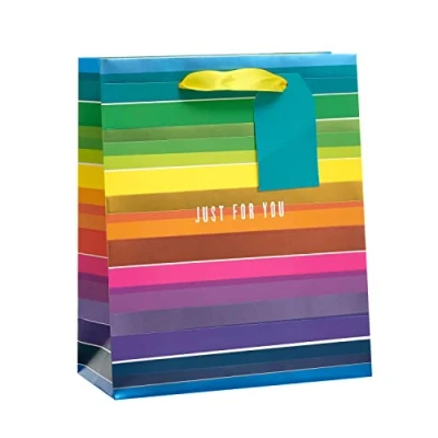 Image of UK Greetings Medium Gift Bag For Him/Her/Friend Birthdays, Thank You &amp; Other Events Rainbow Design