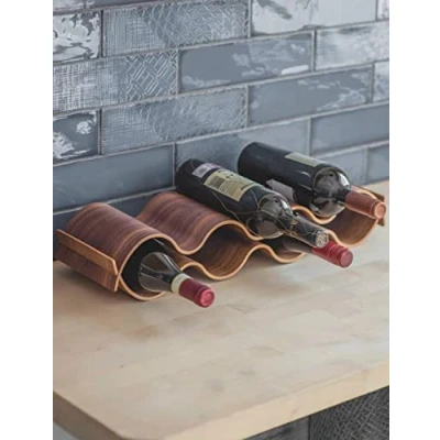 Image of CKB LTD Wine Rack Holder Crafted in Walnut Wood Horizontal Free Standing Tabletop Storage Holds 7 Bottle Bottles, Ready Assembled H10 X W55 D15.5cm