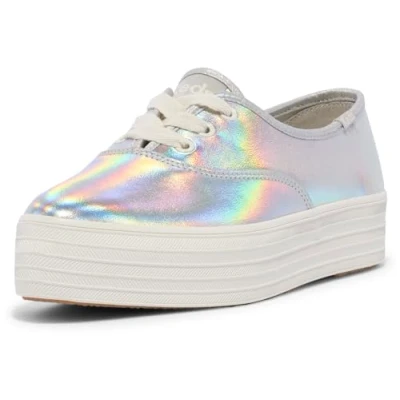 Image of Keds Women&#039;s Point Lace Up Sneaker, Silver Iridescent Leather, 7 UK