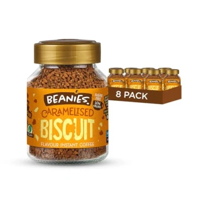 Image of Beanies Caramelised Biscuit Flavoured Instant Coffee 400g (50g x 8 Pack) Freeze Dried Granules, Quick &amp; Easy to Brew, Premium Taste, Rich in Flavour, Low Calorie, Sugar Free, Vegan