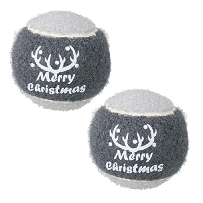 Image of AB Tools Rosewood 2PK Dog Festive Grey &#039;Merry Christmas&#039; Tennis Ball in Gift Box 6cm