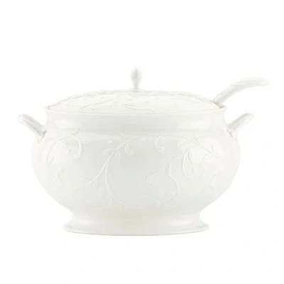 Image of Lenox Opal Innocence Carved Covered Soup Bowl with Ladle, 4 1/4 Inch Tureen White