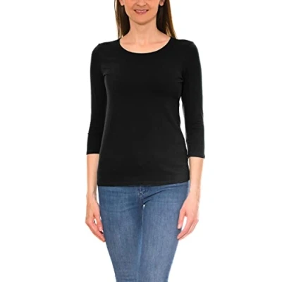 Image of Alkato Women&#039;s 3/4 Sleeve Shirt with Round Neck, White, S