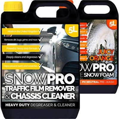 Image of SnowPro Traffic Film Remover Chassis Cleaner 5L and Orange Snow Foam Removes Dirt, Grime, Grease, Oil Bugs Multi Vehicle For Use on Cars, Trucks, Vans, Motorbikes &amp; More