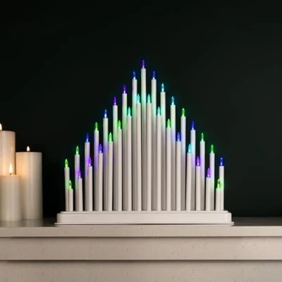 Image of Marco Paul Christmas Candle Bridge with 33 Pipe Faux Candles Traditional Arch Light Up Decoration Festive Décor Table Centrepiece Window Ornament (White (multicoloured Lights))