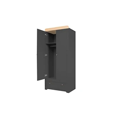 Image of Tutti Bambini Wooden Wardrobe for Childrens Bedroom Rio Series Solid Pine Nursery Furniture in (Slate Grey/Oak)
