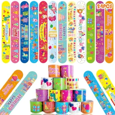 Image of Acuiwer Slap Bracelet 24 PCS Birthday Wrist Bands Bulk for Kids Party Bag Fillers Supplies Flavors Gift Girls Boys Christmas (Birthday 30 pcs)