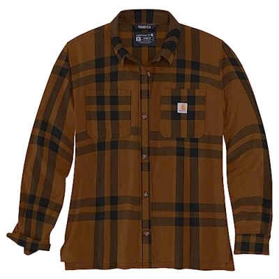 Image of Carhartt Women&#039;s 105989 Rugged Flex® Loose Fit Midweight Flanne, Brown Heather, XXL Plus