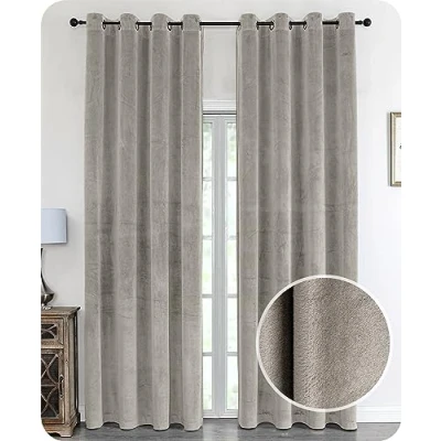 Image of BEAUTEX Velvet Blackout Curtain with Eyelets Opaque 140 x 175 cm (Width cm, Height Taupe)